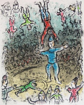  Chagall Pintura Art%C3%ADstica - Los acróbatas litografía en color contemporánea Marc Chagall